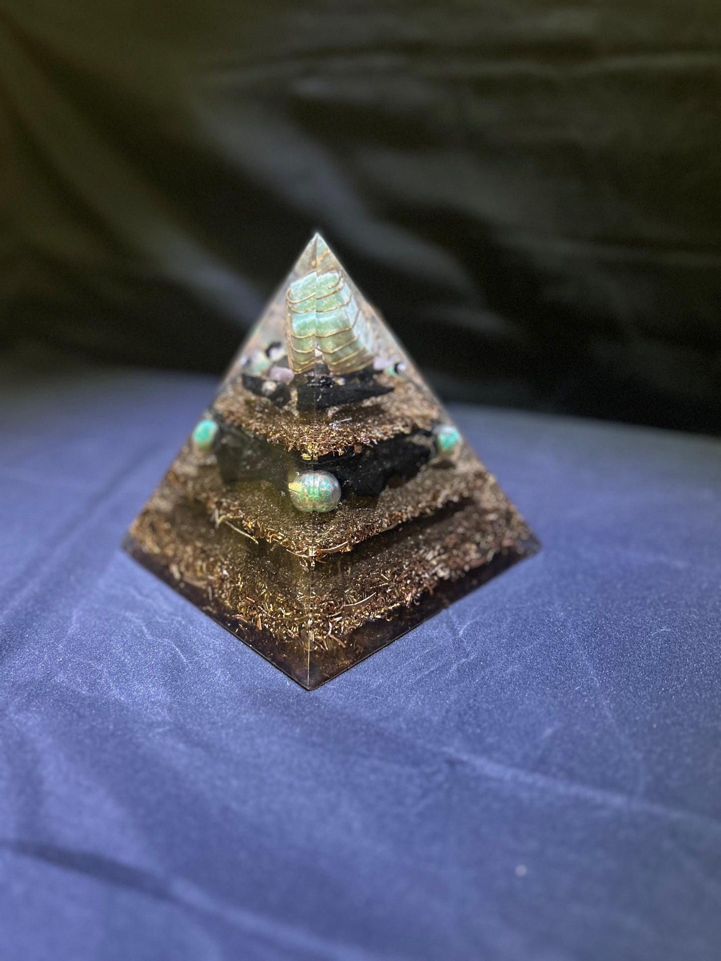 Green Calcite Copper Coiled Pyramid