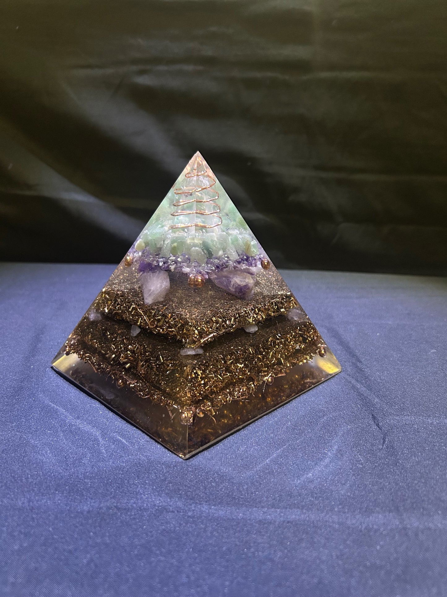 Clear Quartz Copper Coil Tower Pyramid