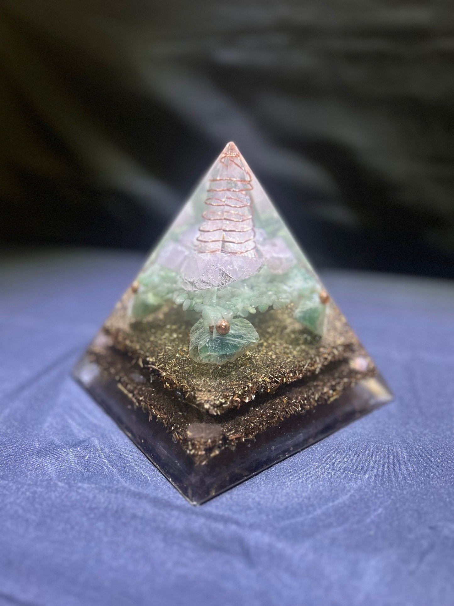 Rose Quartz & Aventurine Copper Coiled Pyramid